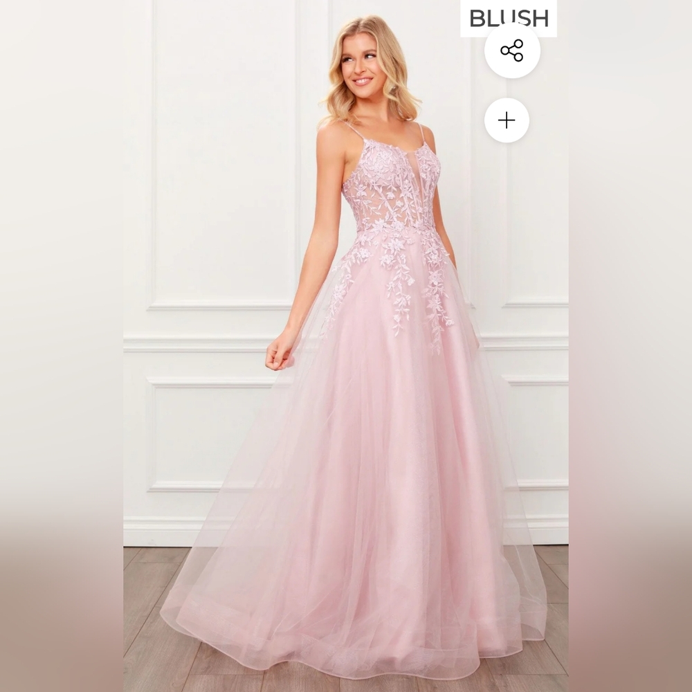 Nox Anabel - T449 Scoop Neck A-line Prom Dress Blush Size-8 NWT